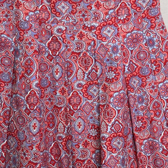 Talbots Fit &‎ Flare Medallion Dress Red & Blue Square Neck Midi Pleated Lined - Picture 6 of 16